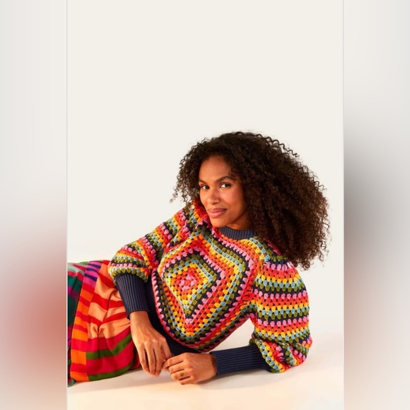 NWT Farm Rio Sunset Stripes Crochet Sweater - Picture 4 of 9